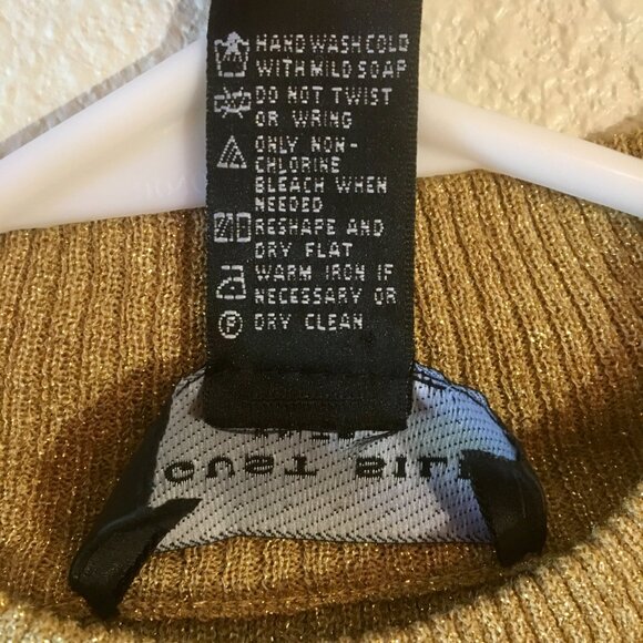 August Silk Blend Gold Metallic Ribbed Mock Neck Sweater Long Sleeve Size M NYE - Picture 4 of 5